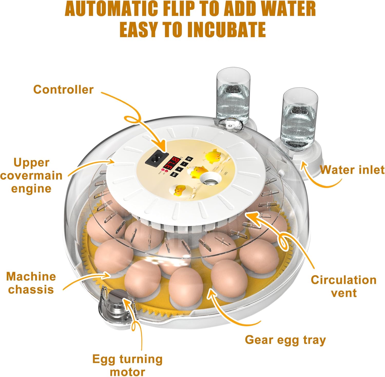 18 Egg Incubator with Automatic Turning, LED Display, Humidity & Temperature Control, Auto Water System, Built - in Egg Candler - Black - Appliances > Aroma Diffusers & Humidifiers > Humidifiers - Rivercity House & Home Co. (ABN 18 642 972 209) - Affordable Modern Furniture Australia