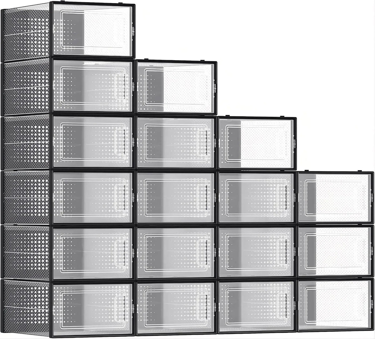 18-Pack Clear Stackable Shoe Storage Boxes with Drop-Front - Black - Furniture > Living Room > Shoe Storage - Rivercity House & Home Co. (ABN 18 642 972 209) - Affordable Modern Furniture Australia