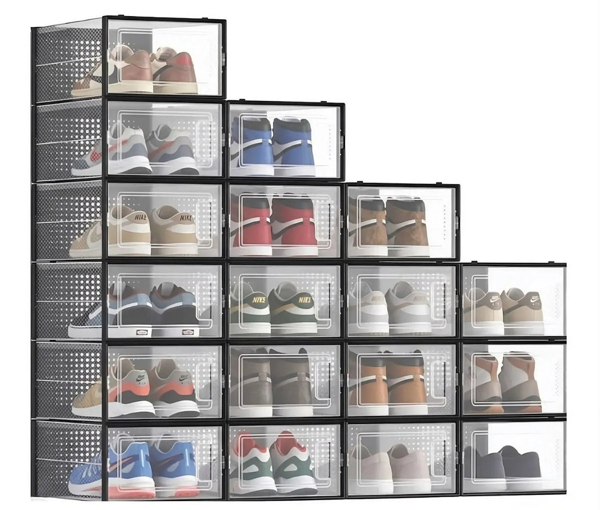 18-Pack Clear Stackable Shoe Storage Boxes with Drop-Front - Black - Furniture > Living Room > Shoe Storage - Rivercity House & Home Co. (ABN 18 642 972 209) - Affordable Modern Furniture Australia