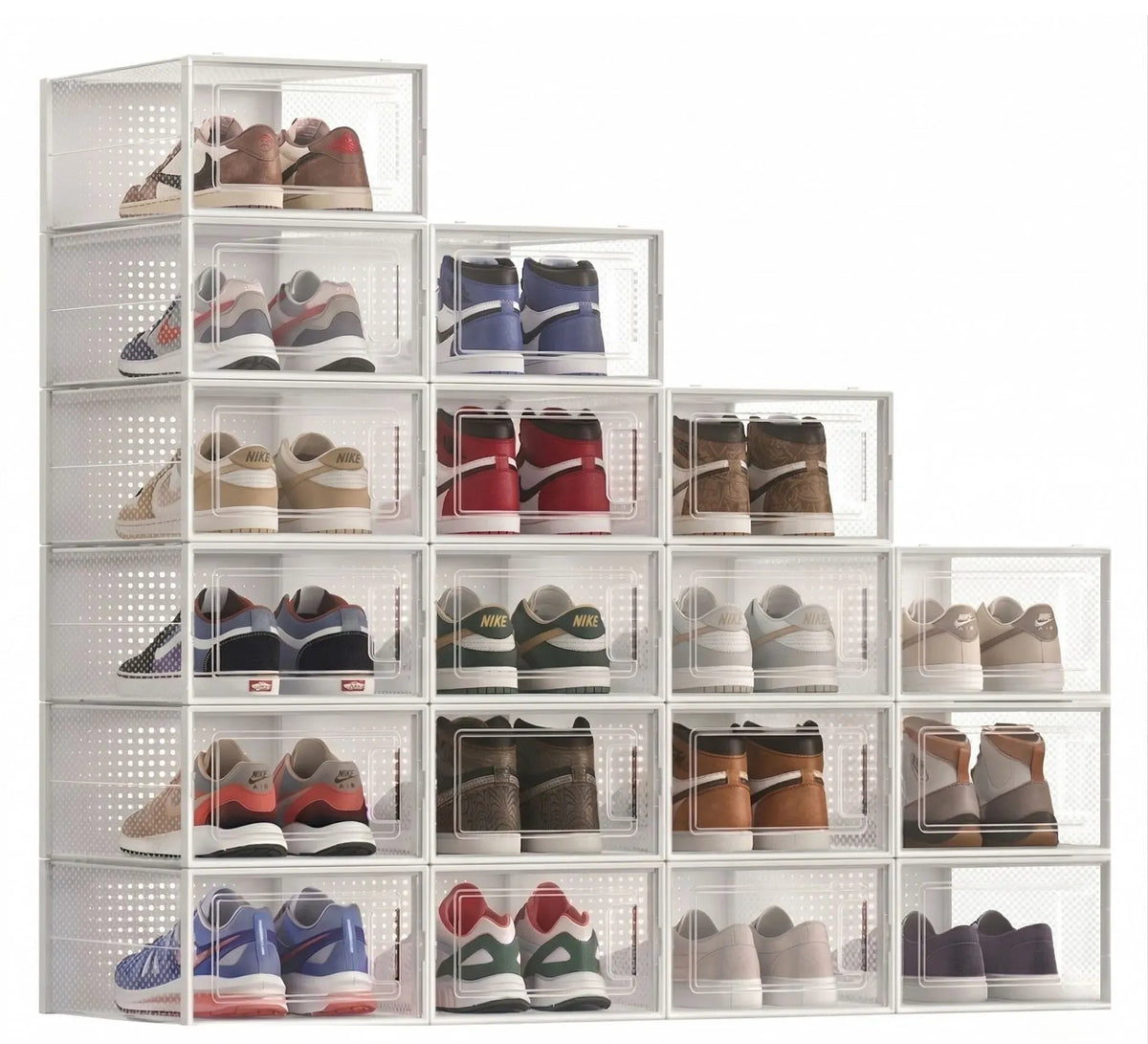 18-Pack Clear Stackable Shoe Storage Boxes with Drop-Front Door - White - Furniture > Living Room > Shoe Storage - Rivercity House & Home Co. (ABN 18 642 972 209) - Affordable Modern Furniture Australia
