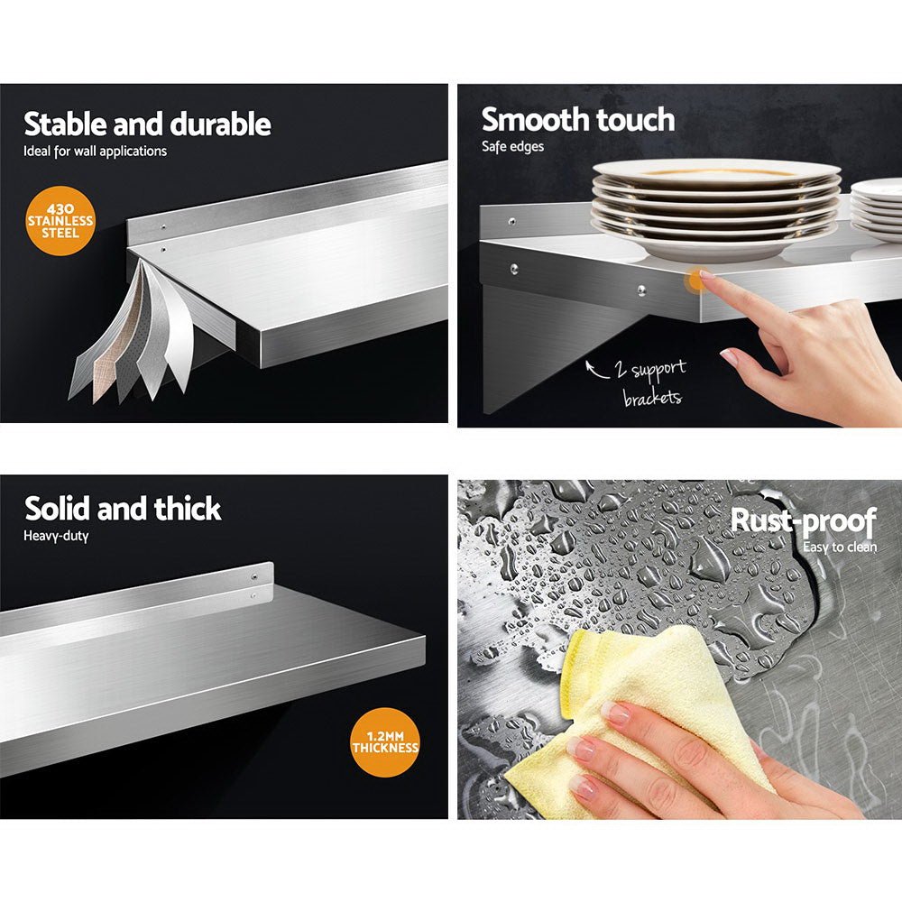1800mm Stainless Steel Kitchen Wall Shelf Mounted Rack - Home & Garden > DIY > Kitchen & Bathroom DIY - Rivercity House & Home Co. (ABN 18 642 972 209) - Affordable Modern Furniture Australia
