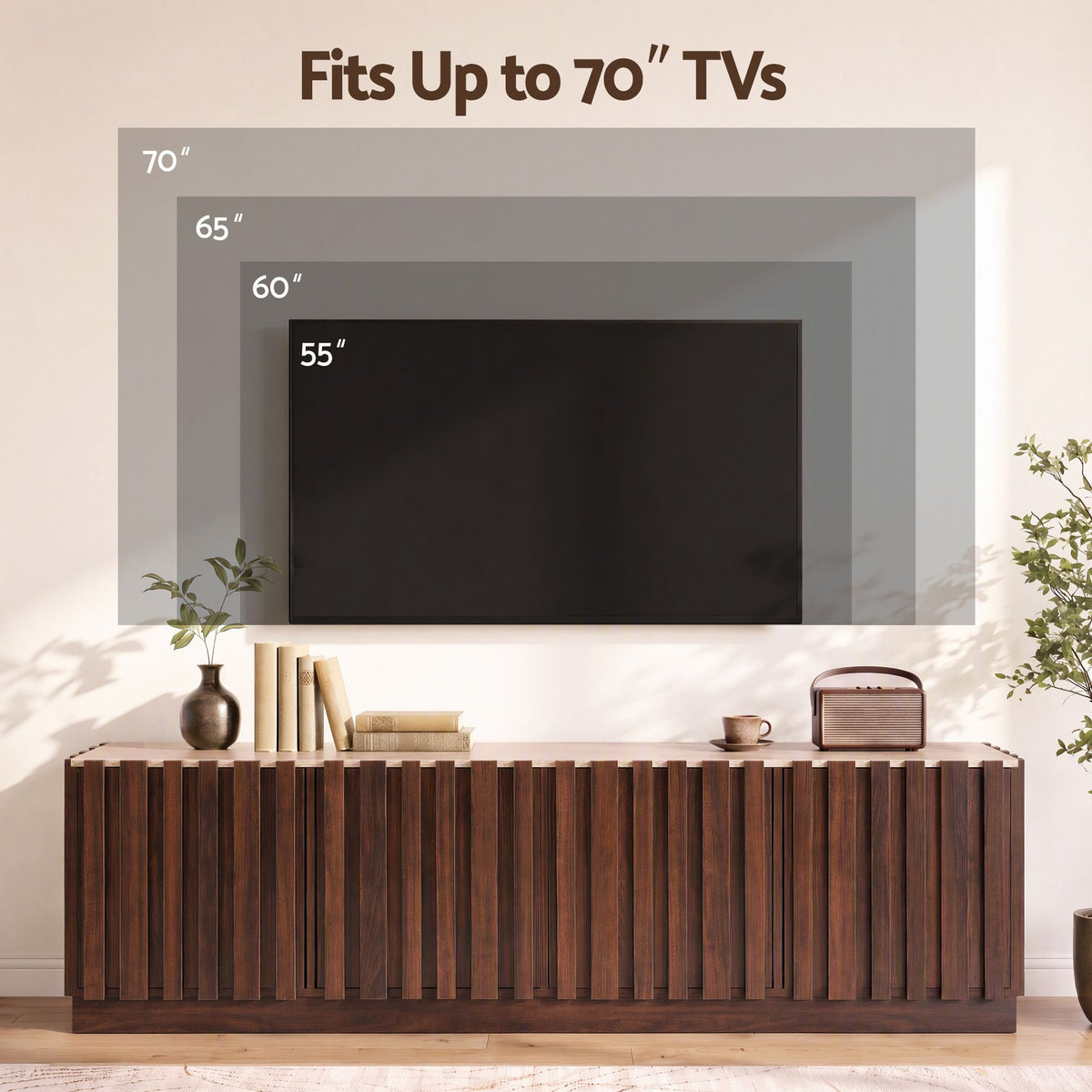 180cm Fluted TV Unit Entertainment Cabinet with Anti-tip Kit - Walnut - Furniture > Living Room > TV Units - Rivercity House & Home Co. (ABN 18 642 972 209) - Affordable Modern Furniture Australia