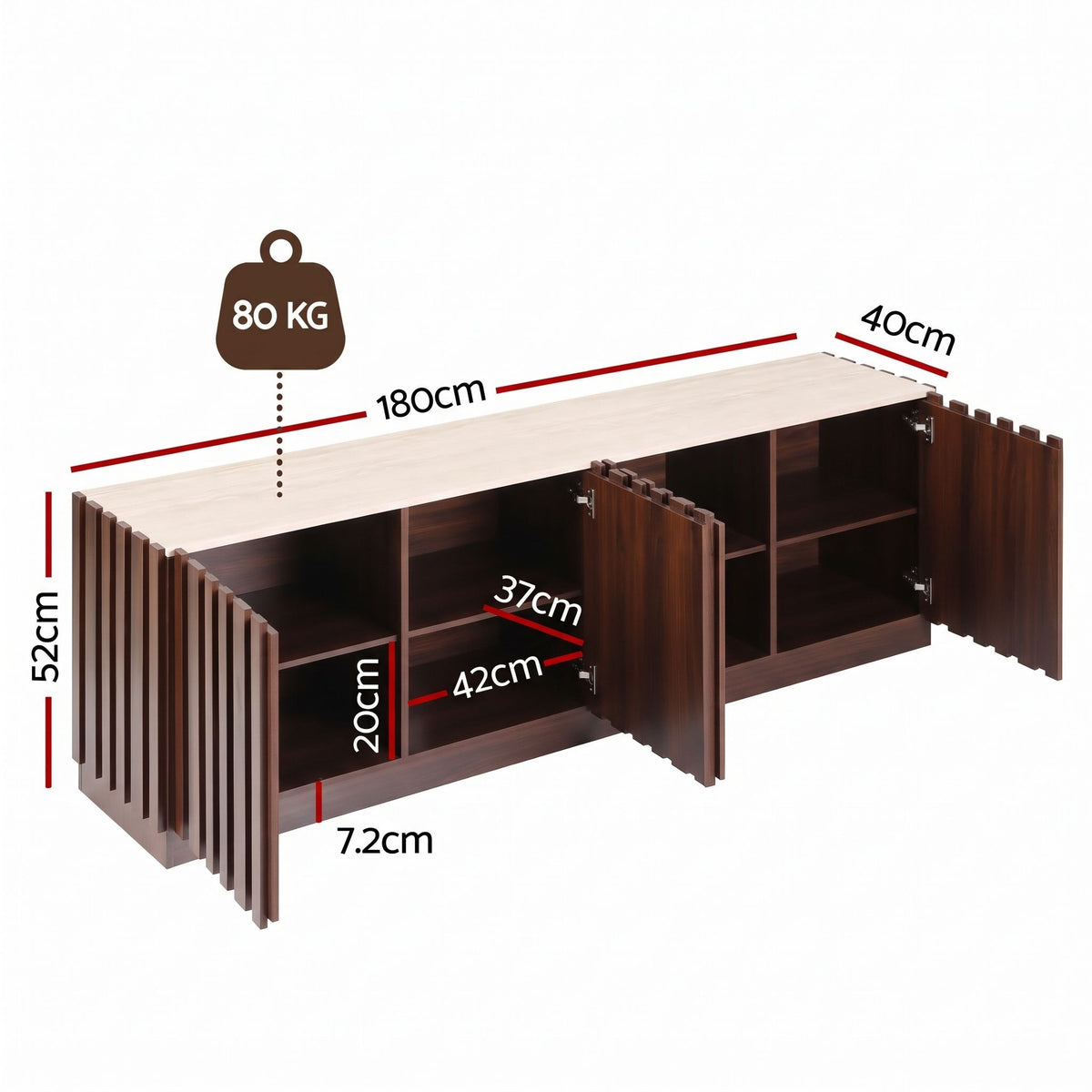 180cm Fluted TV Unit Entertainment Cabinet with Anti-tip Kit - Walnut - Furniture > Living Room > TV Units - Rivercity House & Home Co. (ABN 18 642 972 209) - Affordable Modern Furniture Australia