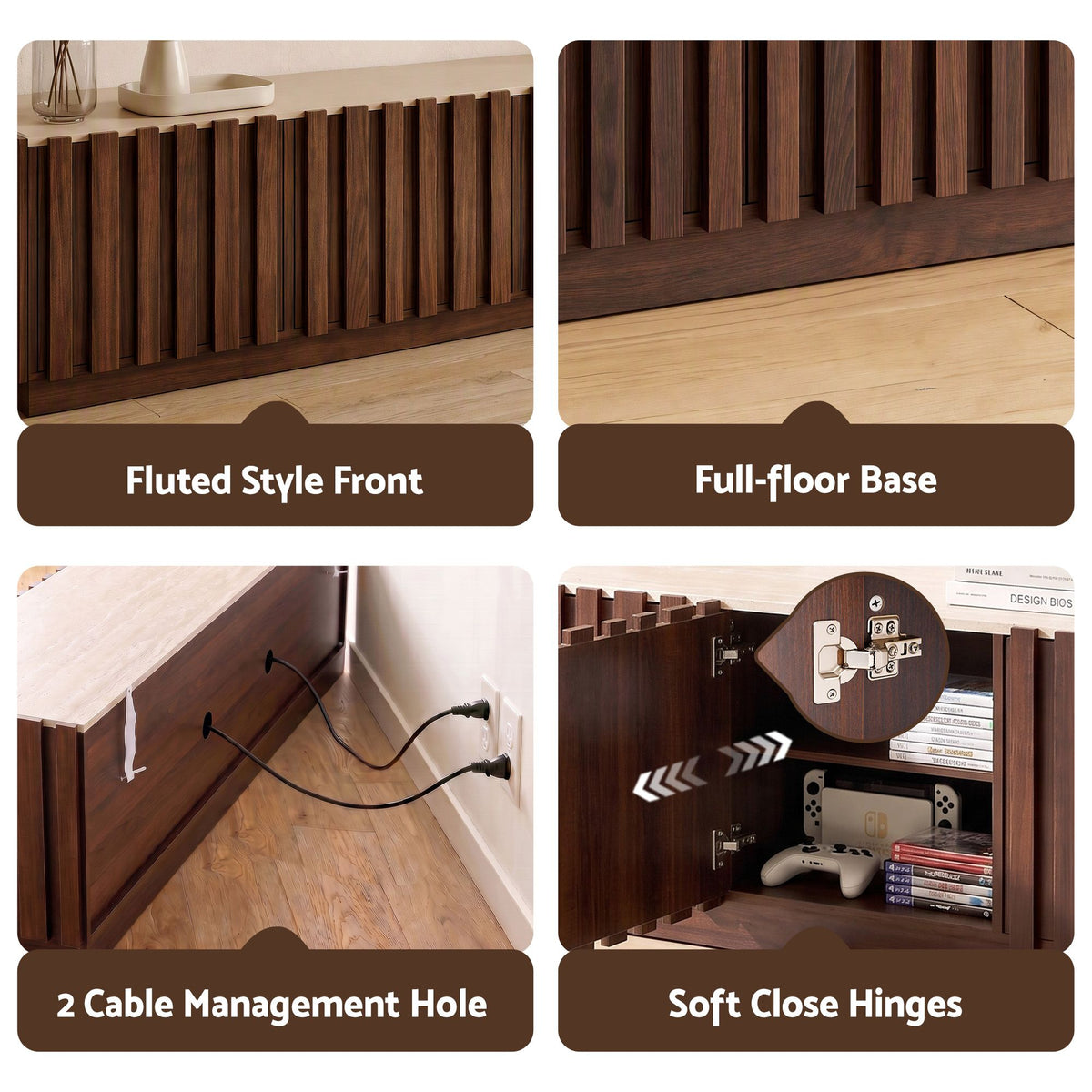 180cm Fluted TV Unit Entertainment Cabinet with Anti-tip Kit - Walnut - Furniture > Living Room > TV Units - Rivercity House & Home Co. (ABN 18 642 972 209) - Affordable Modern Furniture Australia