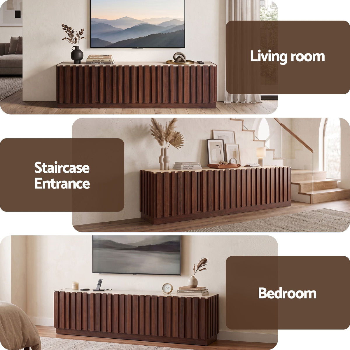 180cm Fluted TV Unit Entertainment Cabinet with Anti-tip Kit - Walnut - Furniture > Living Room > TV Units - Rivercity House & Home Co. (ABN 18 642 972 209) - Affordable Modern Furniture Australia