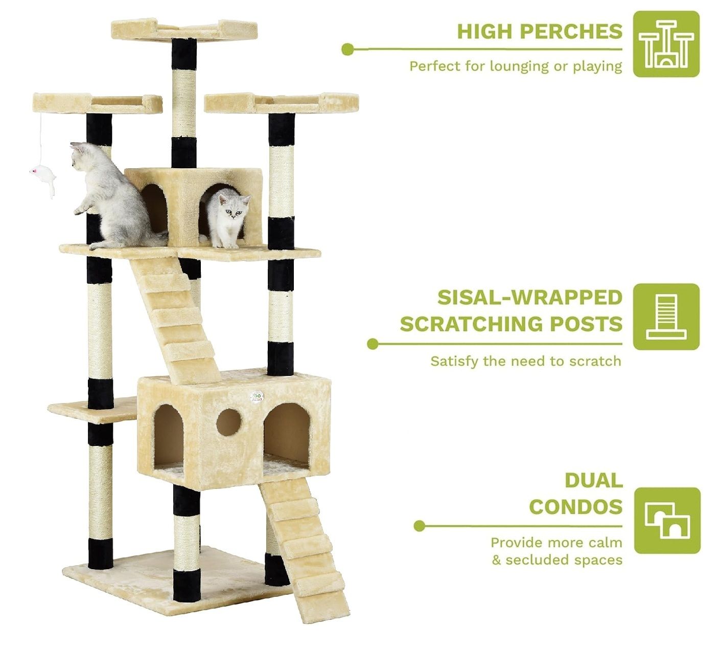 180cm Indoor Cat Tree Tower with Dual Condos, Plush Perches, Sisal Scratching Posts & Ramps - Beige - Home & Garden > Artificial Plants > Artificial Trees - Rivercity House & Home Co. (ABN 18 642 972 209) - Affordable Modern Furniture Australia