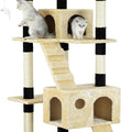 180cm Indoor Cat Tree Tower with Dual Condos, Plush Perches, Sisal Scratching Posts & Ramps - Beige