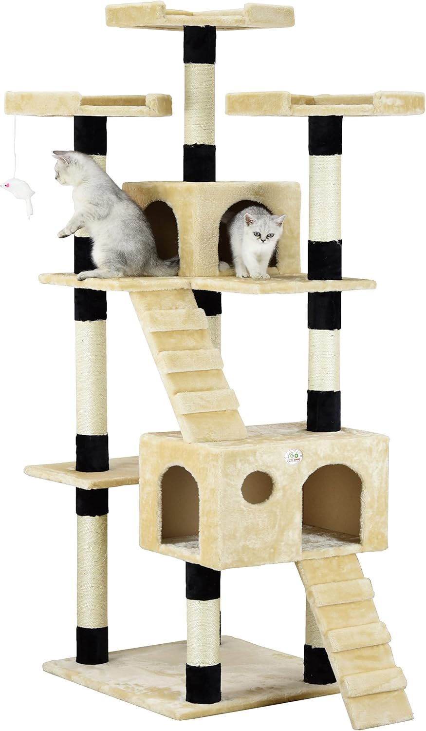 180cm Indoor Cat Tree Tower with Dual Condos, Plush Perches, Sisal Scratching Posts & Ramps - Beige - Home & Garden > Artificial Plants > Artificial Trees - Rivercity House & Home Co. (ABN 18 642 972 209) - Affordable Modern Furniture Australia
