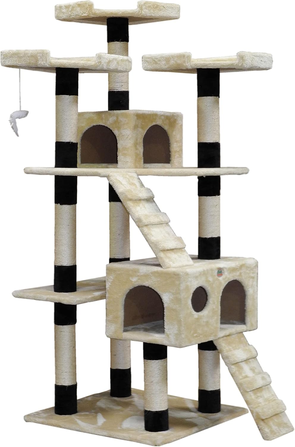 180cm Indoor Cat Tree Tower with Dual Condos, Plush Perches, Sisal Scratching Posts & Ramps - Beige - Home & Garden > Artificial Plants > Artificial Trees - Rivercity House & Home Co. (ABN 18 642 972 209) - Affordable Modern Furniture Australia