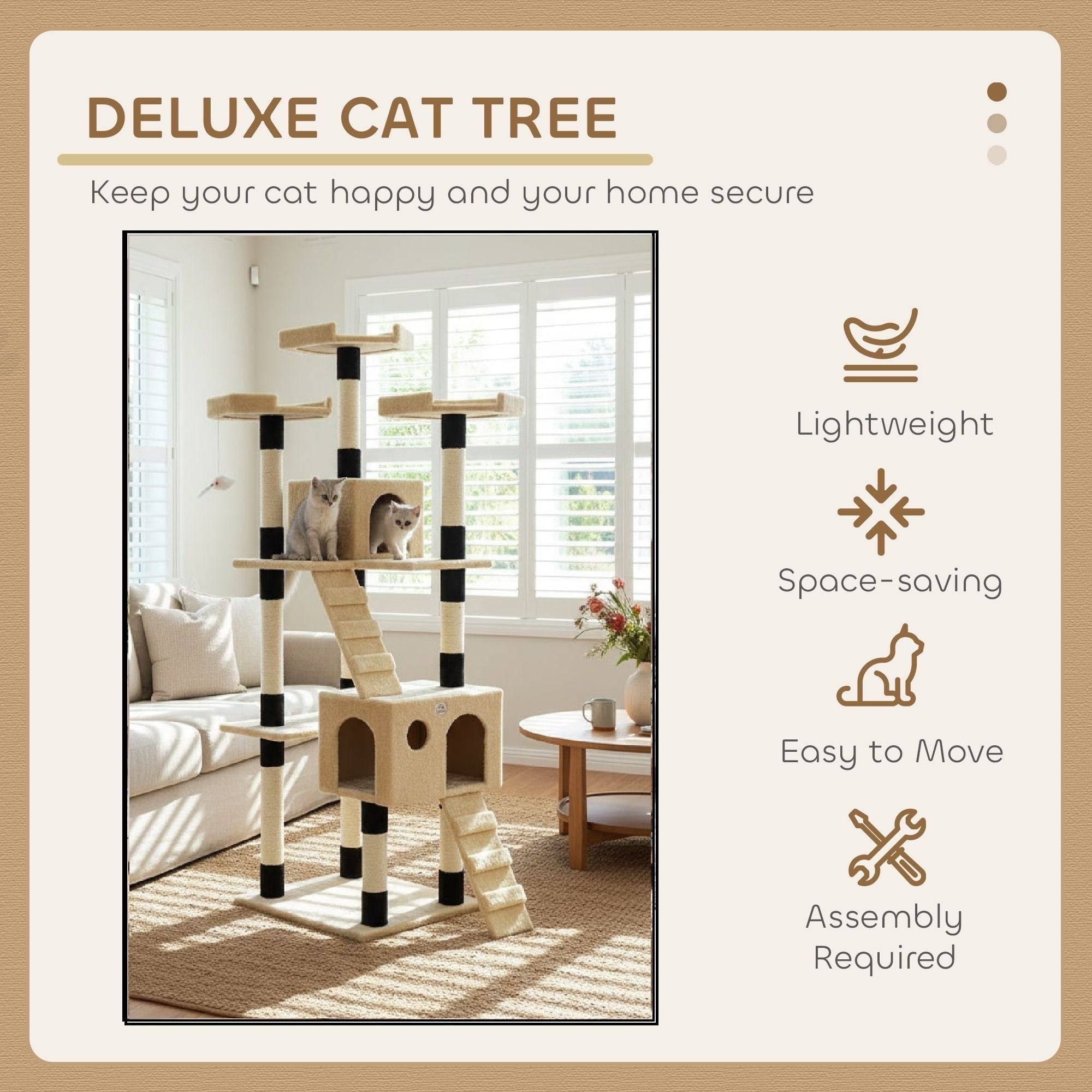 180cm Indoor Cat Tree Tower with Dual Condos, Plush Perches, Sisal Scratching Posts & Ramps - Beige - Home & Garden > Artificial Plants > Artificial Trees - Rivercity House & Home Co. (ABN 18 642 972 209) - Affordable Modern Furniture Australia