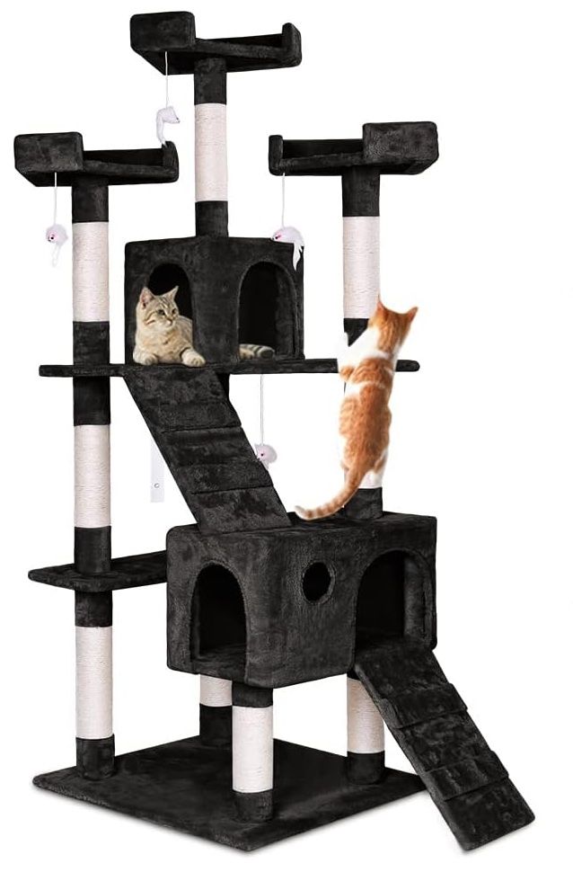 180cm Indoor Cat Tree Tower with Dual Condos, Sisal Scratching Posts & Plush Perches for Kittens & Adult Cats - Black - Home & Garden > Artificial Plants > Artificial Trees - Rivercity House & Home Co. (ABN 18 642 972 209) - Affordable Modern Furniture Australia