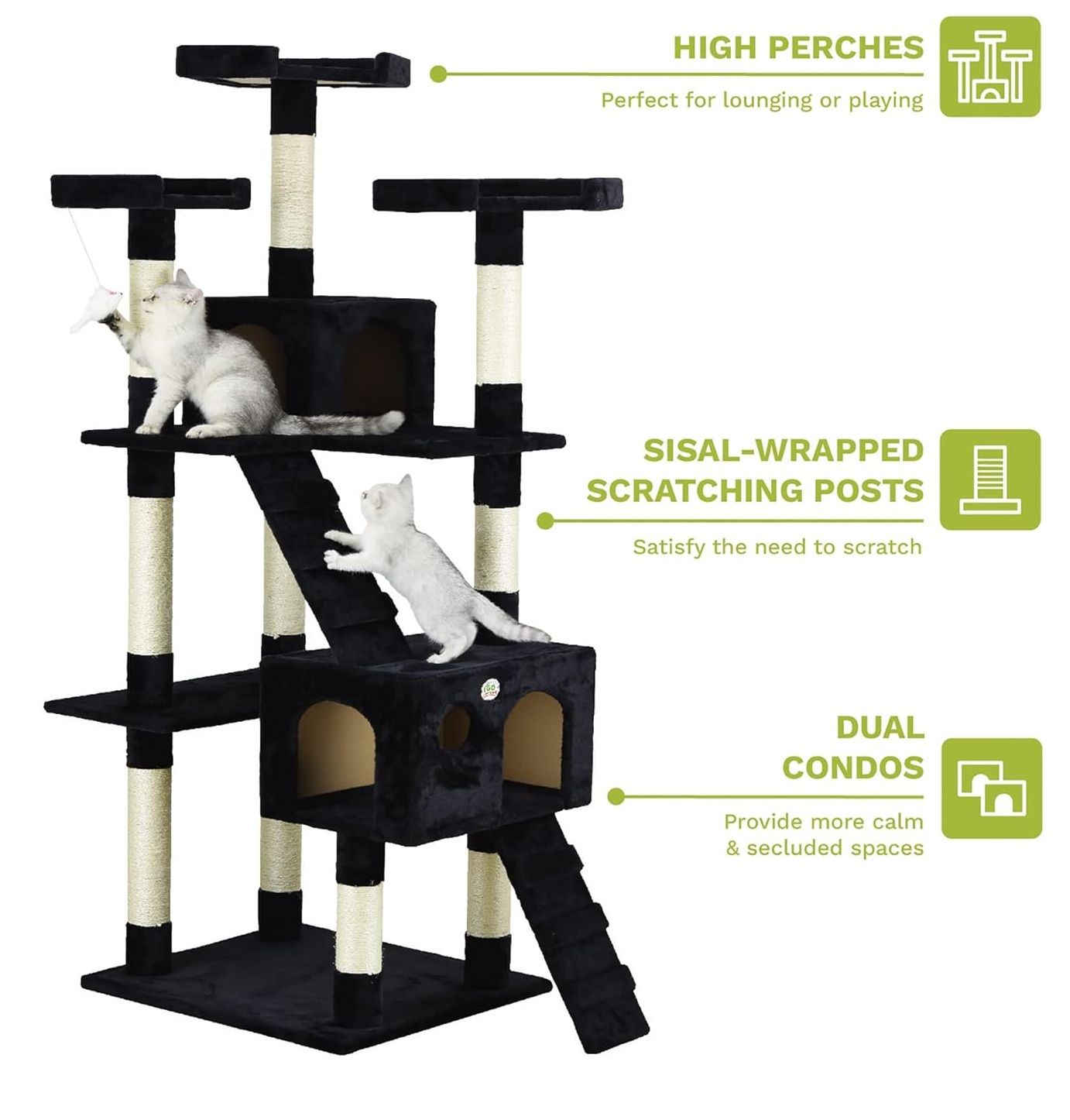 180cm Indoor Cat Tree Tower with Dual Condos, Sisal Scratching Posts & Plush Perches for Kittens & Adult Cats - Black - Home & Garden > Artificial Plants > Artificial Trees - Rivercity House & Home Co. (ABN 18 642 972 209) - Affordable Modern Furniture Australia