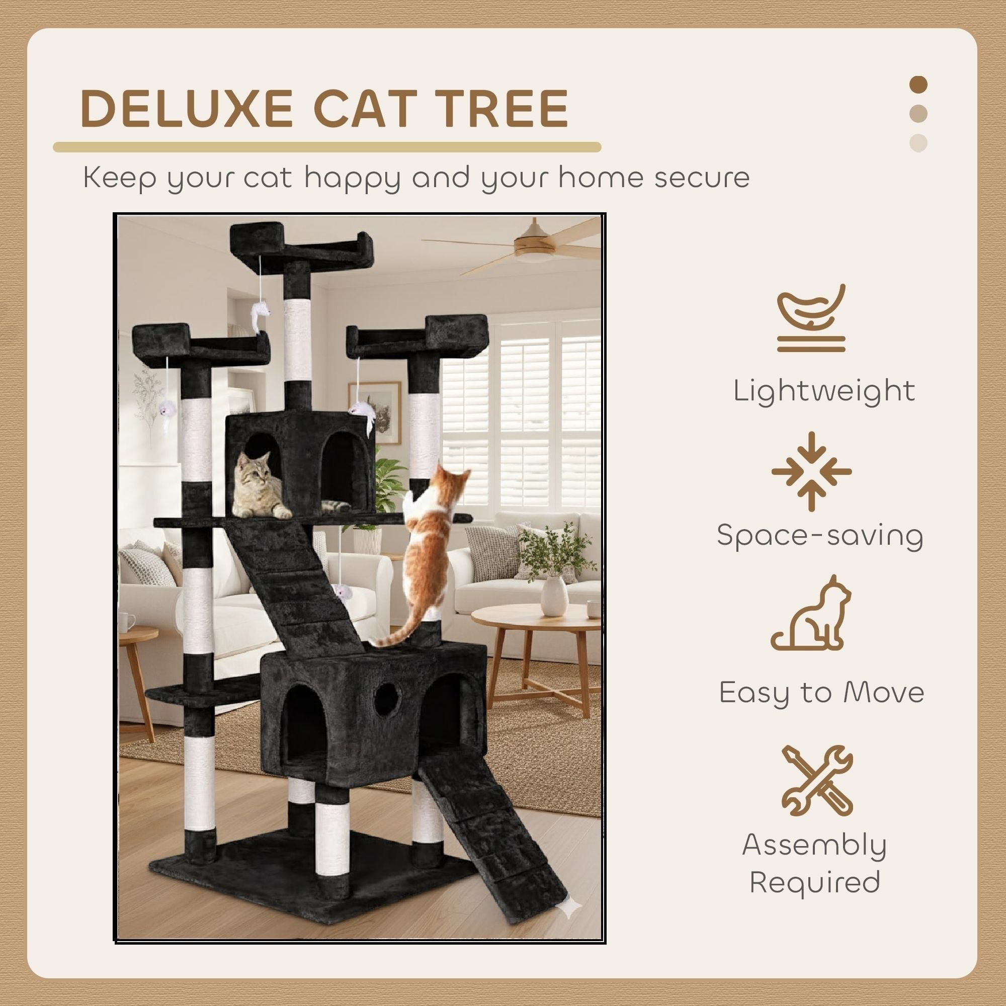 180cm Indoor Cat Tree Tower with Dual Condos, Sisal Scratching Posts & Plush Perches for Kittens & Adult Cats - Black - Home & Garden > Artificial Plants > Artificial Trees - Rivercity House & Home Co. (ABN 18 642 972 209) - Affordable Modern Furniture Australia