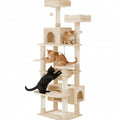 180cm Indoor Cat Tree Tower with Plush Perches, Dual Condos & Sisal Scratching Posts - Beige