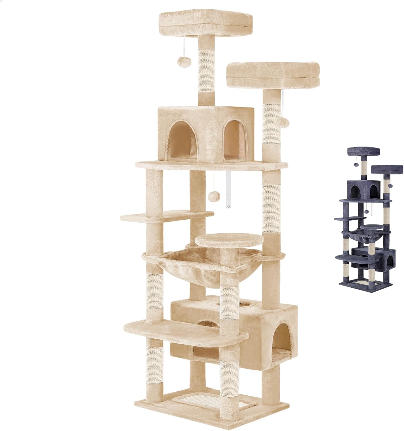 180cm Indoor Cat Tree Tower with Plush Perches, Dual Condos & Sisal Scratching Posts - Beige - Home & Garden > Artificial Plants > Artificial Trees - Rivercity House & Home Co. (ABN 18 642 972 209) - Affordable Modern Furniture Australia