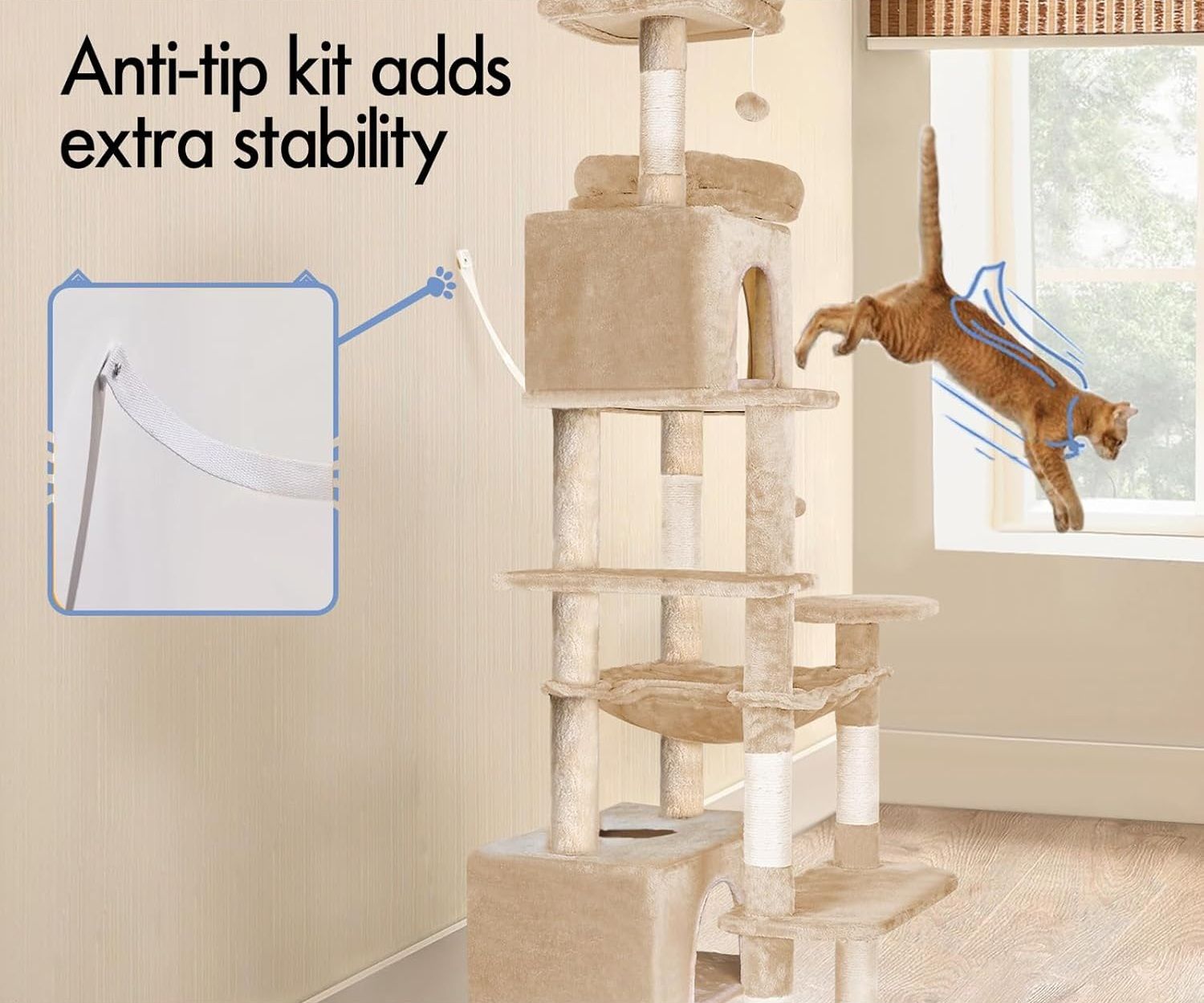 180cm Indoor Cat Tree Tower with Plush Perches, Dual Condos & Sisal Scratching Posts - Beige - Home & Garden > Artificial Plants > Artificial Trees - Rivercity House & Home Co. (ABN 18 642 972 209) - Affordable Modern Furniture Australia