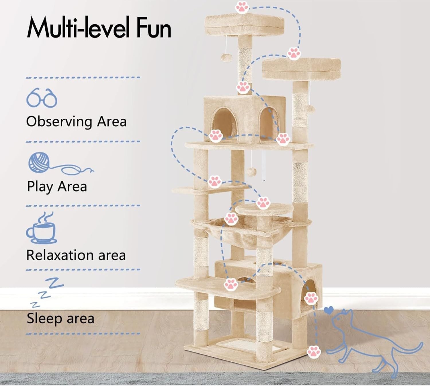 180cm Indoor Cat Tree Tower with Plush Perches, Dual Condos & Sisal Scratching Posts - Beige - Home & Garden > Artificial Plants > Artificial Trees - Rivercity House & Home Co. (ABN 18 642 972 209) - Affordable Modern Furniture Australia