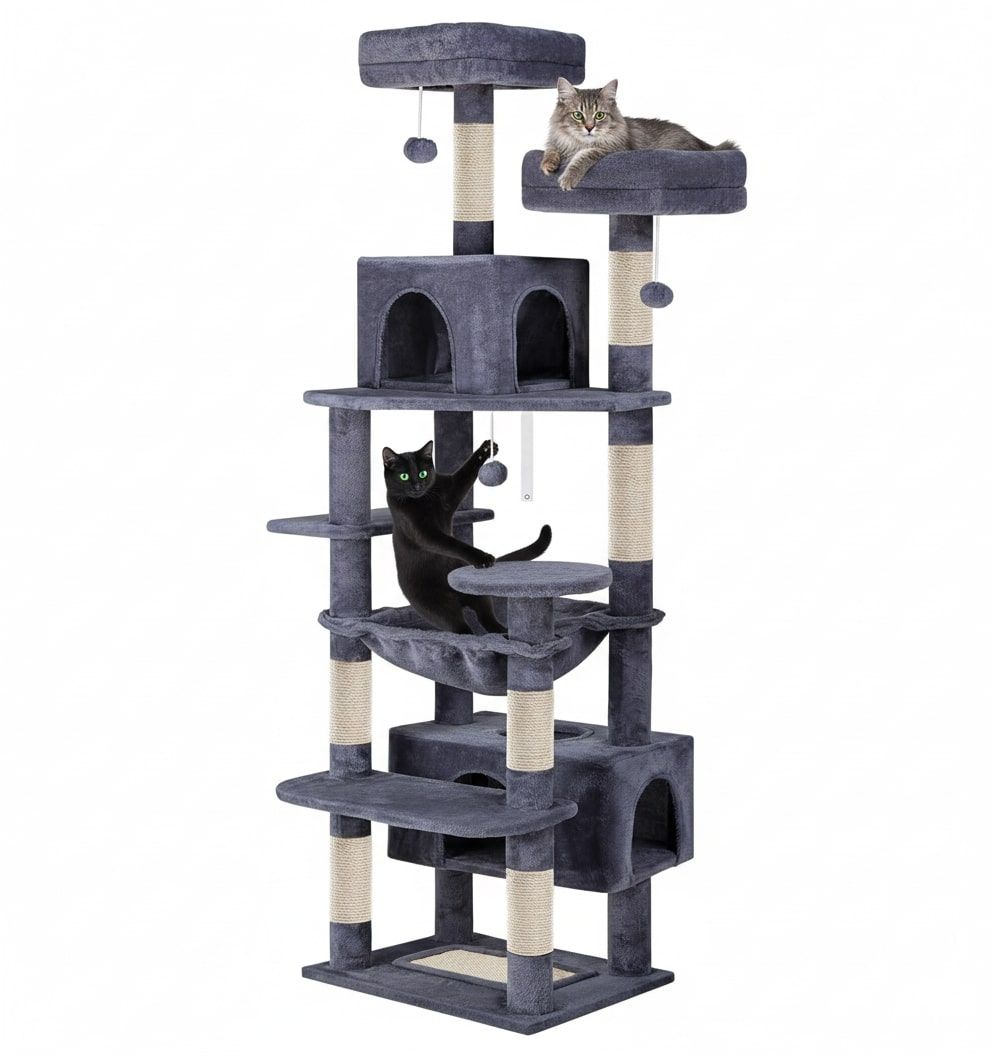 180cm Indoor Cat Tree Tower with Plush Perches, Dual Condos & Sisal Scratching Posts - Grey - Home & Garden > Artificial Plants > Artificial Trees - Rivercity House & Home Co. (ABN 18 642 972 209) - Affordable Modern Furniture Australia