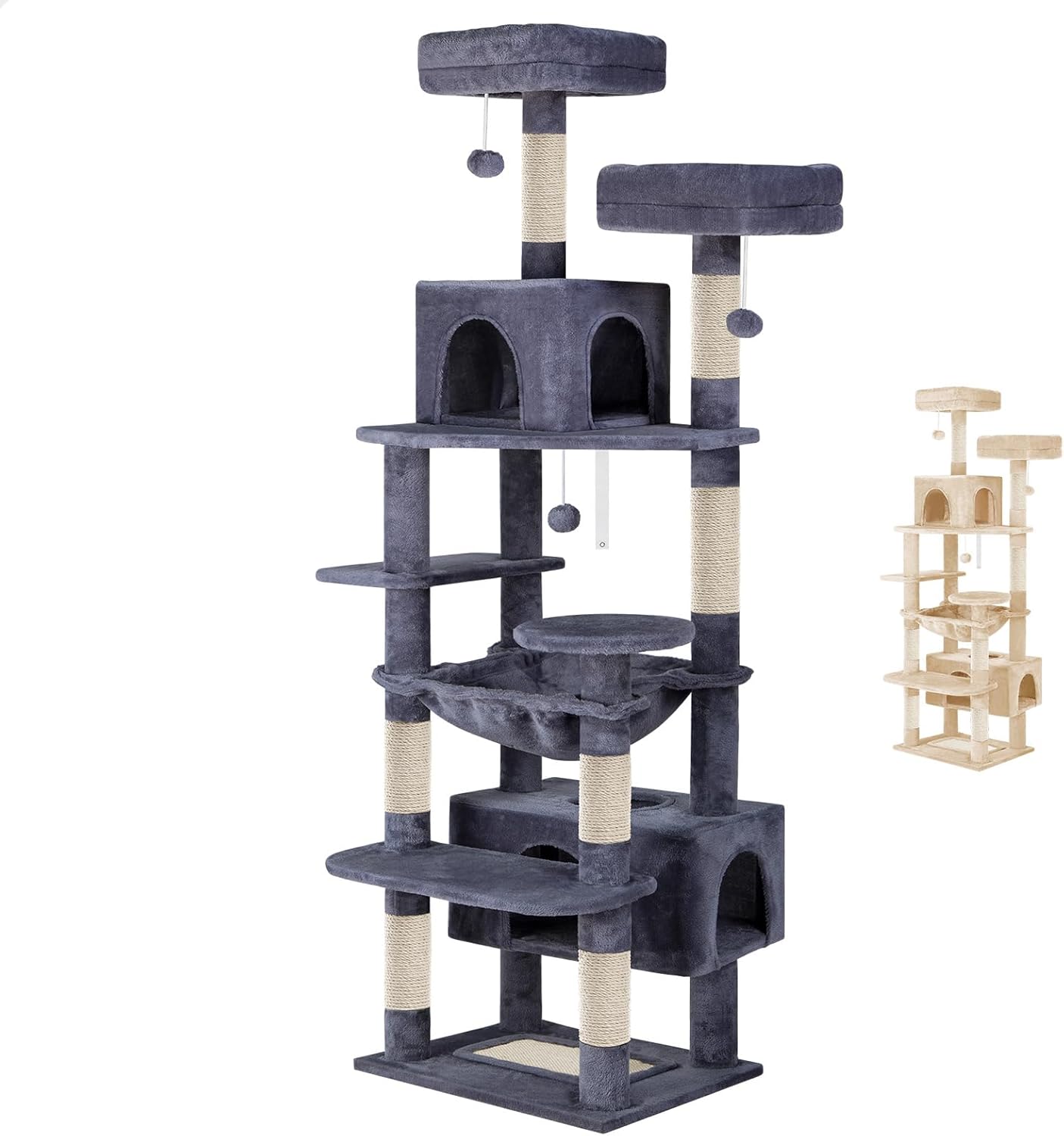 180cm Indoor Cat Tree Tower with Plush Perches, Dual Condos & Sisal Scratching Posts - Grey - Home & Garden > Artificial Plants > Artificial Trees - Rivercity House & Home Co. (ABN 18 642 972 209) - Affordable Modern Furniture Australia