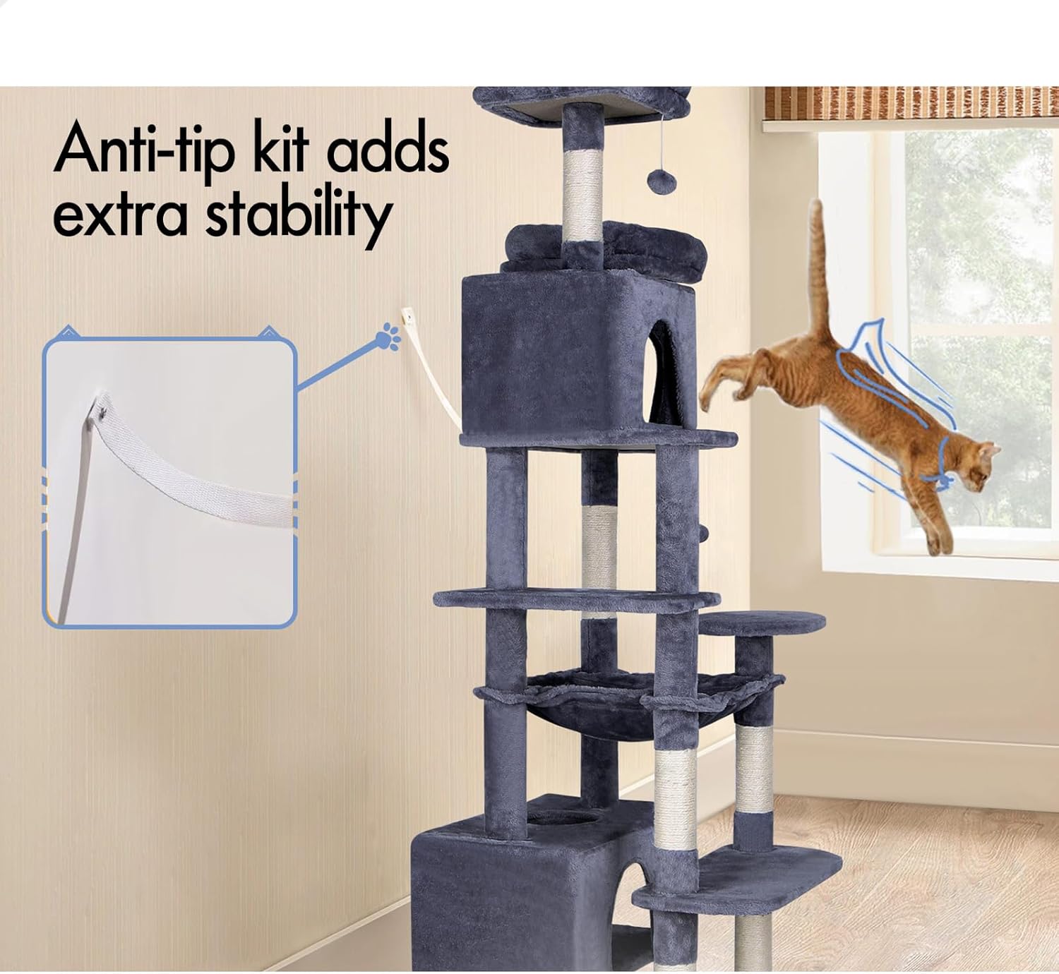 180cm Indoor Cat Tree Tower with Plush Perches, Dual Condos & Sisal Scratching Posts - Grey - Home & Garden > Artificial Plants > Artificial Trees - Rivercity House & Home Co. (ABN 18 642 972 209) - Affordable Modern Furniture Australia
