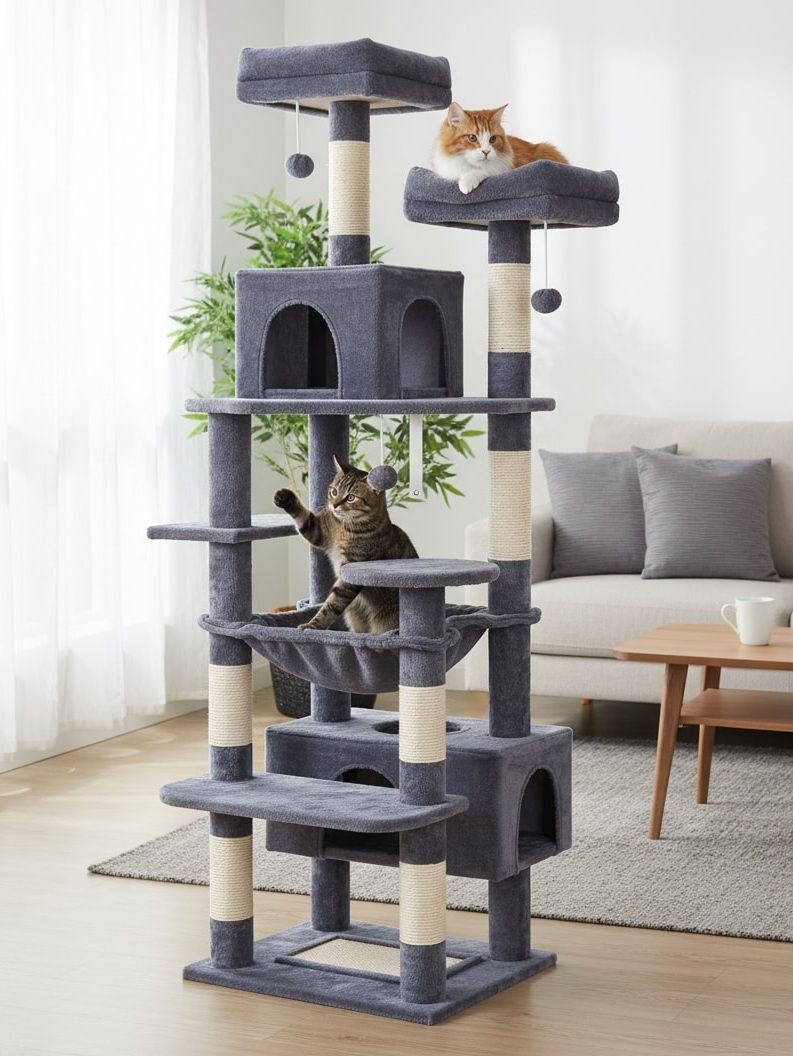 180cm Indoor Cat Tree Tower with Plush Perches, Dual Condos & Sisal Scratching Posts - Grey - Home & Garden > Artificial Plants > Artificial Trees - Rivercity House & Home Co. (ABN 18 642 972 209) - Affordable Modern Furniture Australia