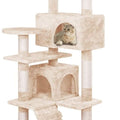 180cm Indoor Cat Tree Tower with Plush Perches, Dual Condos, Sisal Scratching Posts & Ramp - Beige