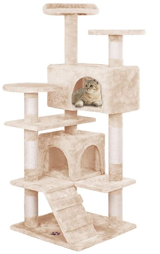 180cm Indoor Cat Tree Tower with Plush Perches, Dual Condos, Sisal Scratching Posts & Ramp - Beige - Home & Garden > Artificial Plants > Artificial Trees - Rivercity House & Home Co. (ABN 18 642 972 209) - Affordable Modern Furniture Australia