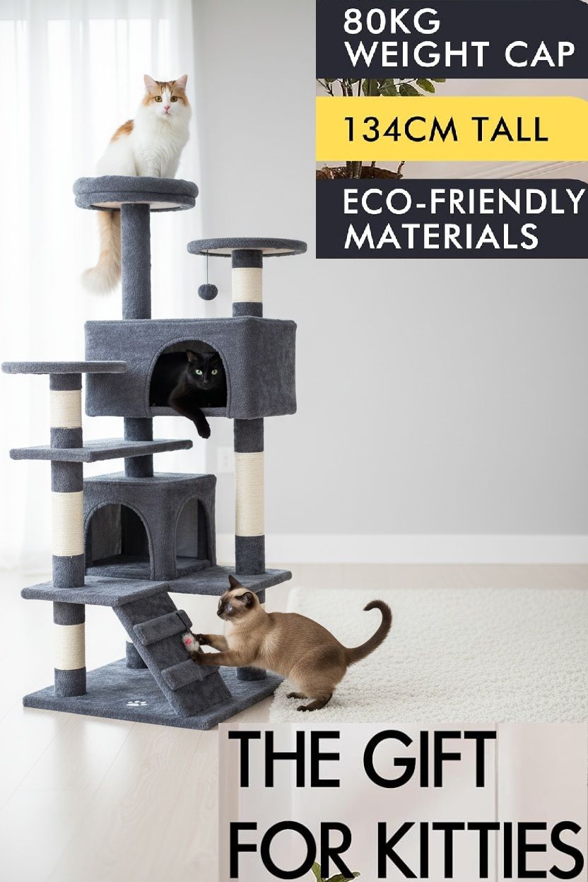 180cm Indoor Cat Tree Tower with Plush Perches, Dual Condos, Sisal Scratching Posts & Ramp for Kittens & Adult Cats - Dark Grey - Home & Garden > Artificial Plants > Artificial Trees - Rivercity House & Home Co. (ABN 18 642 972 209) - Affordable Modern Furniture Australia