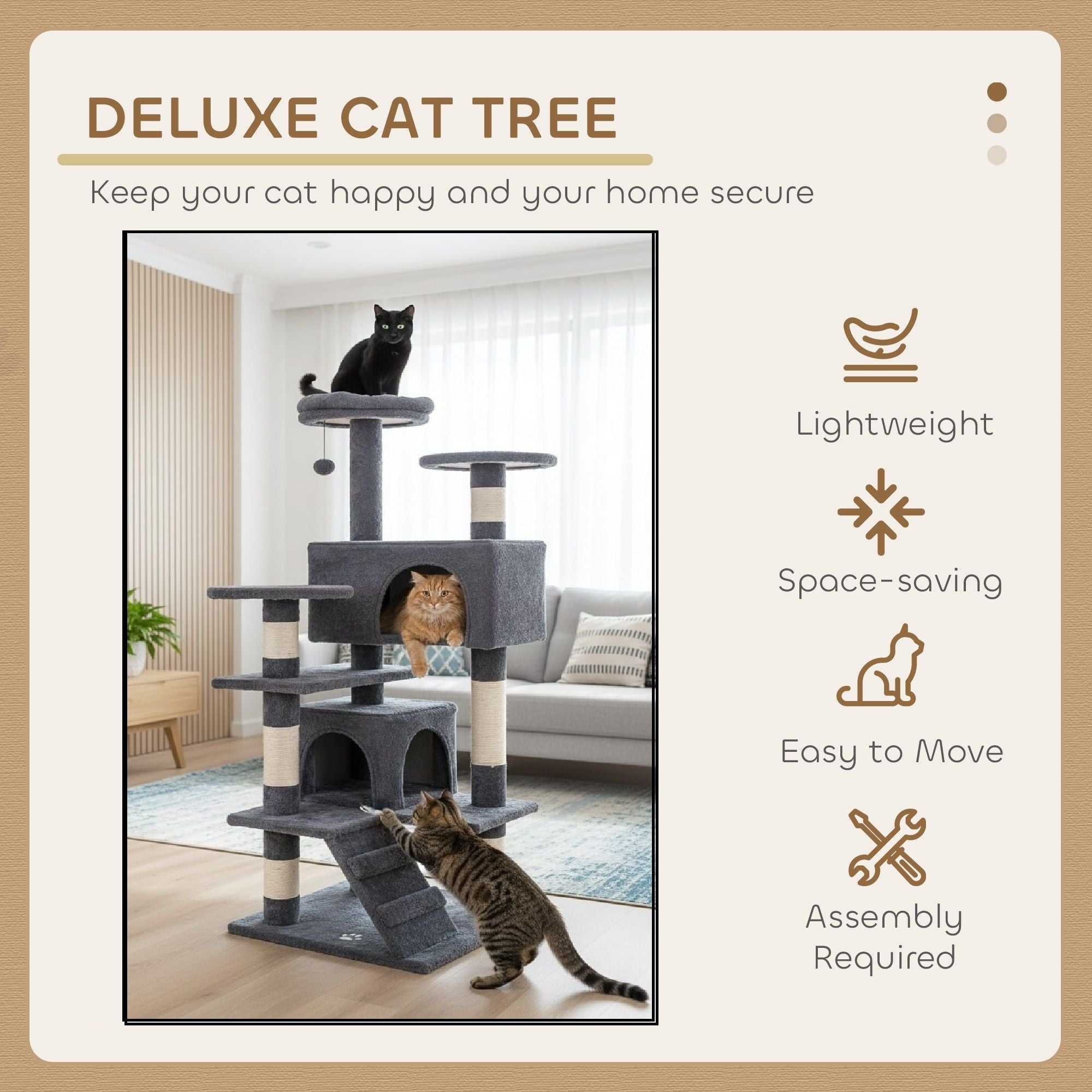180cm Indoor Cat Tree Tower with Plush Perches, Dual Condos, Sisal Scratching Posts & Ramp for Kittens & Adult Cats - Dark Grey - Home & Garden > Artificial Plants > Artificial Trees - Rivercity House & Home Co. (ABN 18 642 972 209) - Affordable Modern Furniture Australia