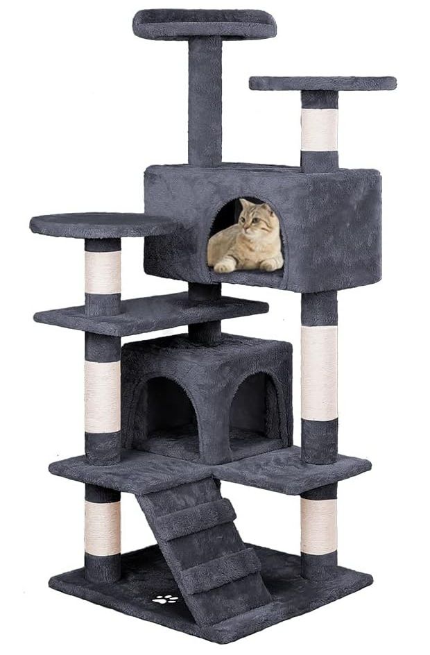 180cm Indoor Cat Tree Tower with Plush Perches, Dual Condos, Sisal Scratching Posts & Ramp for Kittens & Adult Cats - Dark Grey - Home & Garden > Artificial Plants > Artificial Trees - Rivercity House & Home Co. (ABN 18 642 972 209) - Affordable Modern Furniture Australia