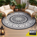 180cm Round Outdoor Reversible Polypropylene Rug with Storage Bag - Grey
