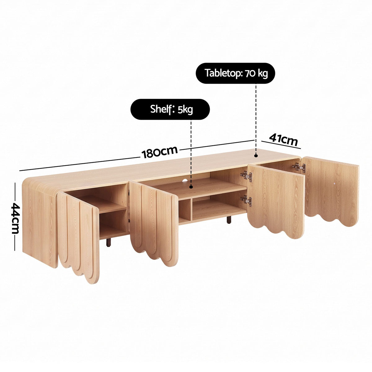 180cm Scalloped TV Unit Entertainment Cabinet with Adjustable Shelves - Pine - Furniture > Living Room > TV Units - Rivercity House & Home Co. (ABN 18 642 972 209) - Affordable Modern Furniture Australia