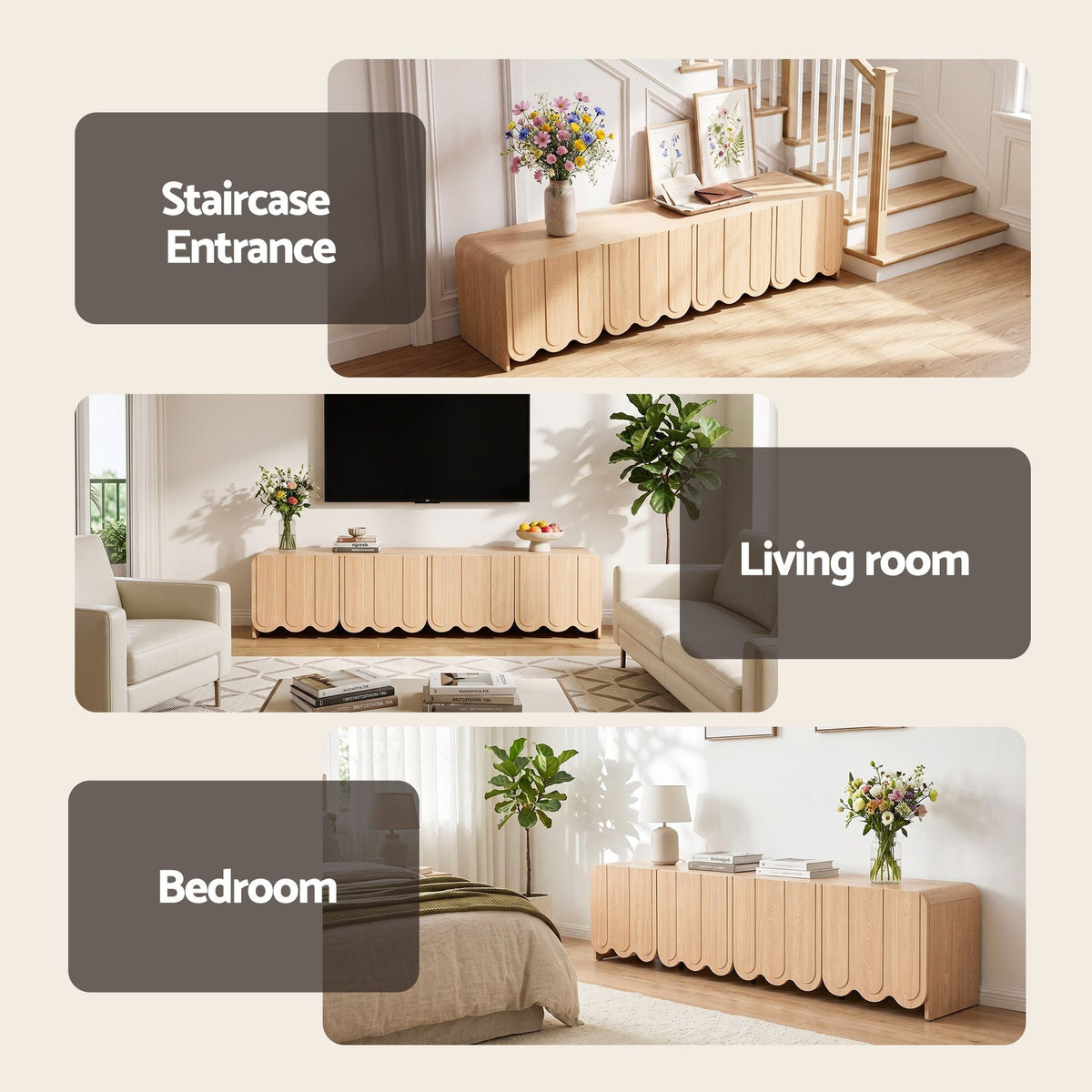 180cm Scalloped TV Unit Entertainment Cabinet with Adjustable Shelves - Pine - Furniture > Living Room > TV Units - Rivercity House & Home Co. (ABN 18 642 972 209) - Affordable Modern Furniture Australia