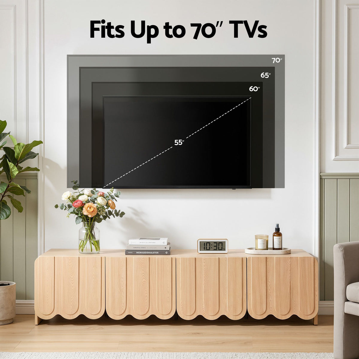 180cm Scalloped TV Unit Entertainment Cabinet with Adjustable Shelves - Pine - Furniture > Living Room > TV Units - Rivercity House & Home Co. (ABN 18 642 972 209) - Affordable Modern Furniture Australia