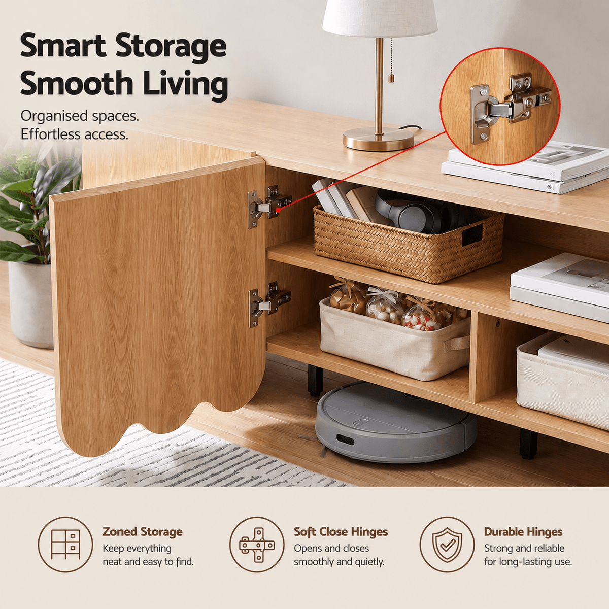 180cm Scalloped TV Unit Entertainment Cabinet with Adjustable Shelves - Pine - Furniture > Living Room > TV Units - Rivercity House & Home Co. (ABN 18 642 972 209) - Affordable Modern Furniture Australia