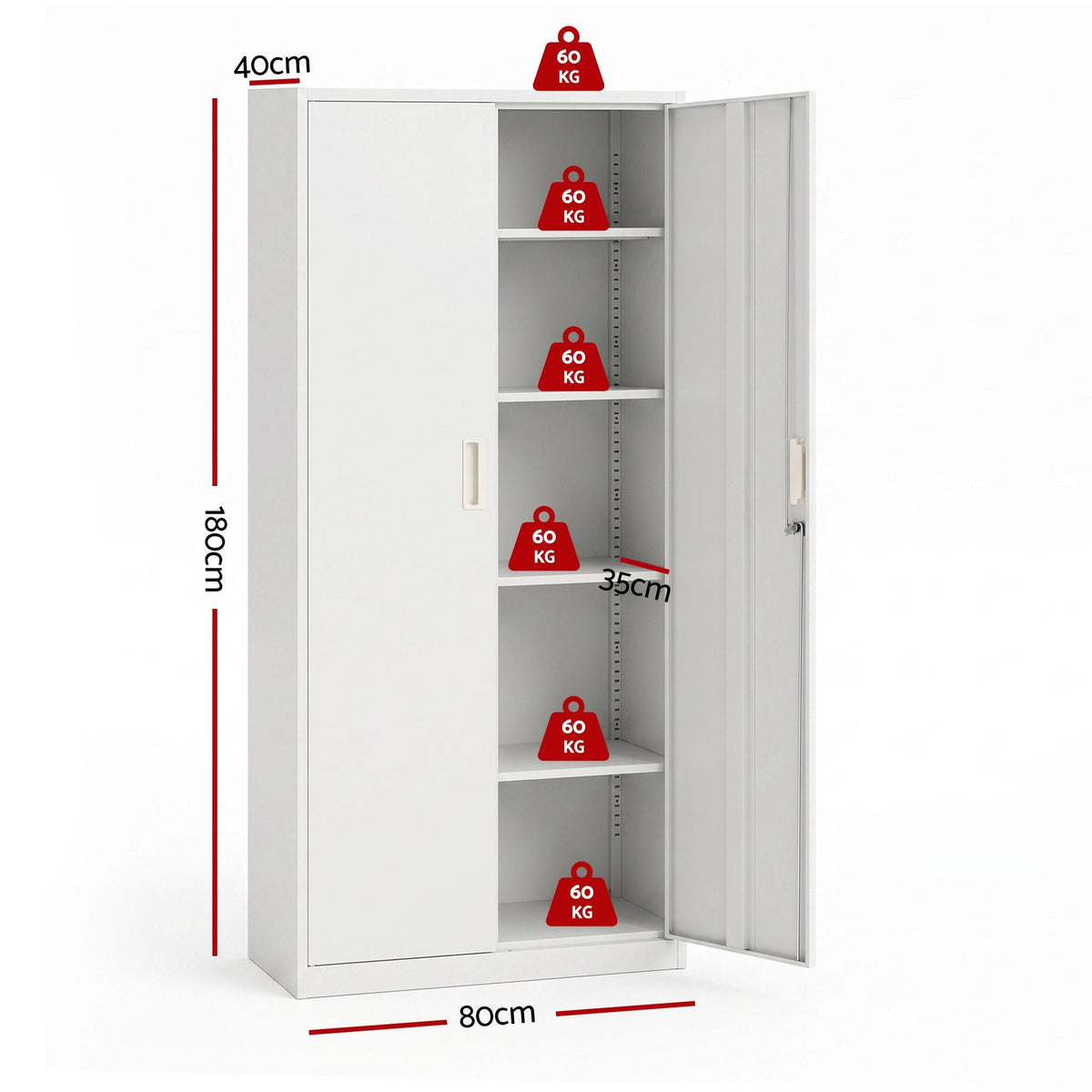 180cm Steel Locker Cabinet with 4 Adjustable Shelves and Lock - Home & Garden > Storage > Storage Cabinets & Lockers - Rivercity House & Home Co. (ABN 18 642 972 209) - Affordable Modern Furniture Australia