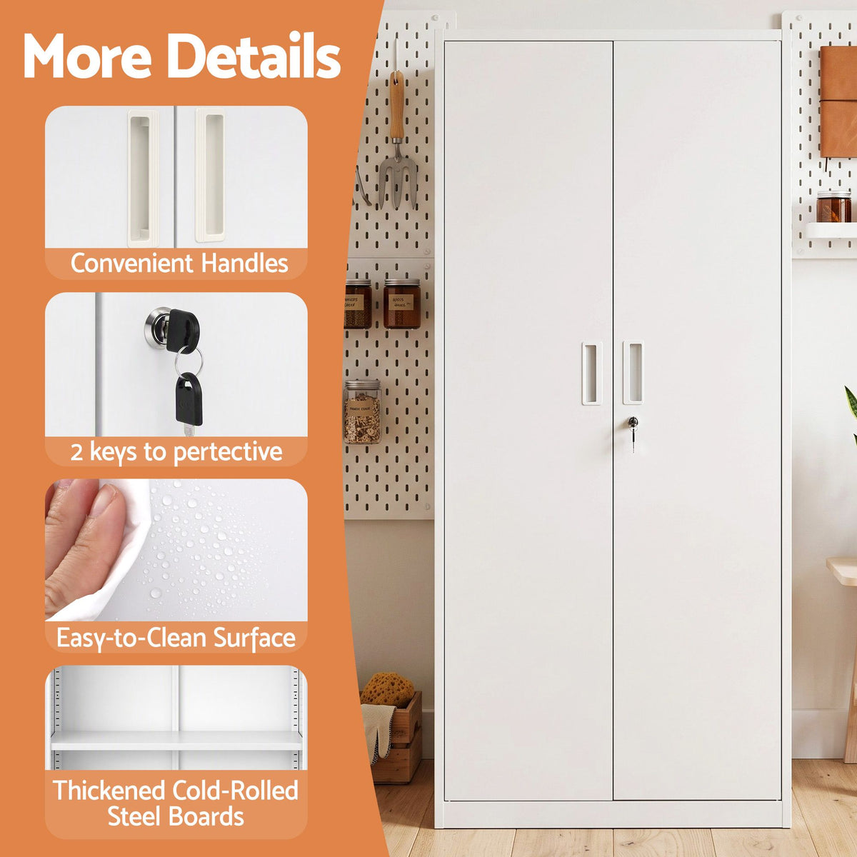180cm Steel Locker Cabinet with 4 Adjustable Shelves and Lock - Home & Garden > Storage > Storage Cabinets & Lockers - Rivercity House & Home Co. (ABN 18 642 972 209) - Affordable Modern Furniture Australia