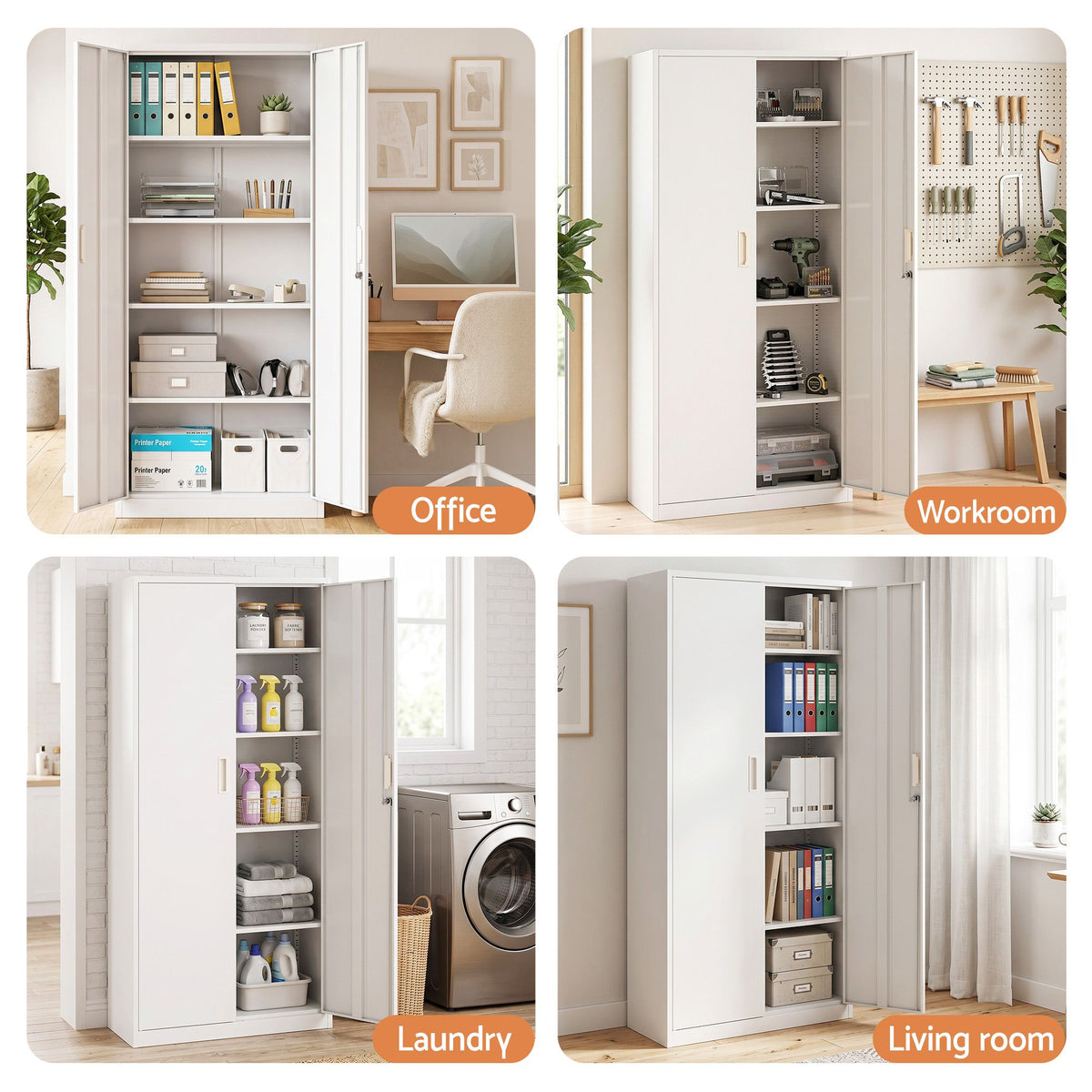 180cm Steel Locker Cabinet with 4 Adjustable Shelves and Lock - Home & Garden > Storage > Storage Cabinets & Lockers - Rivercity House & Home Co. (ABN 18 642 972 209) - Affordable Modern Furniture Australia