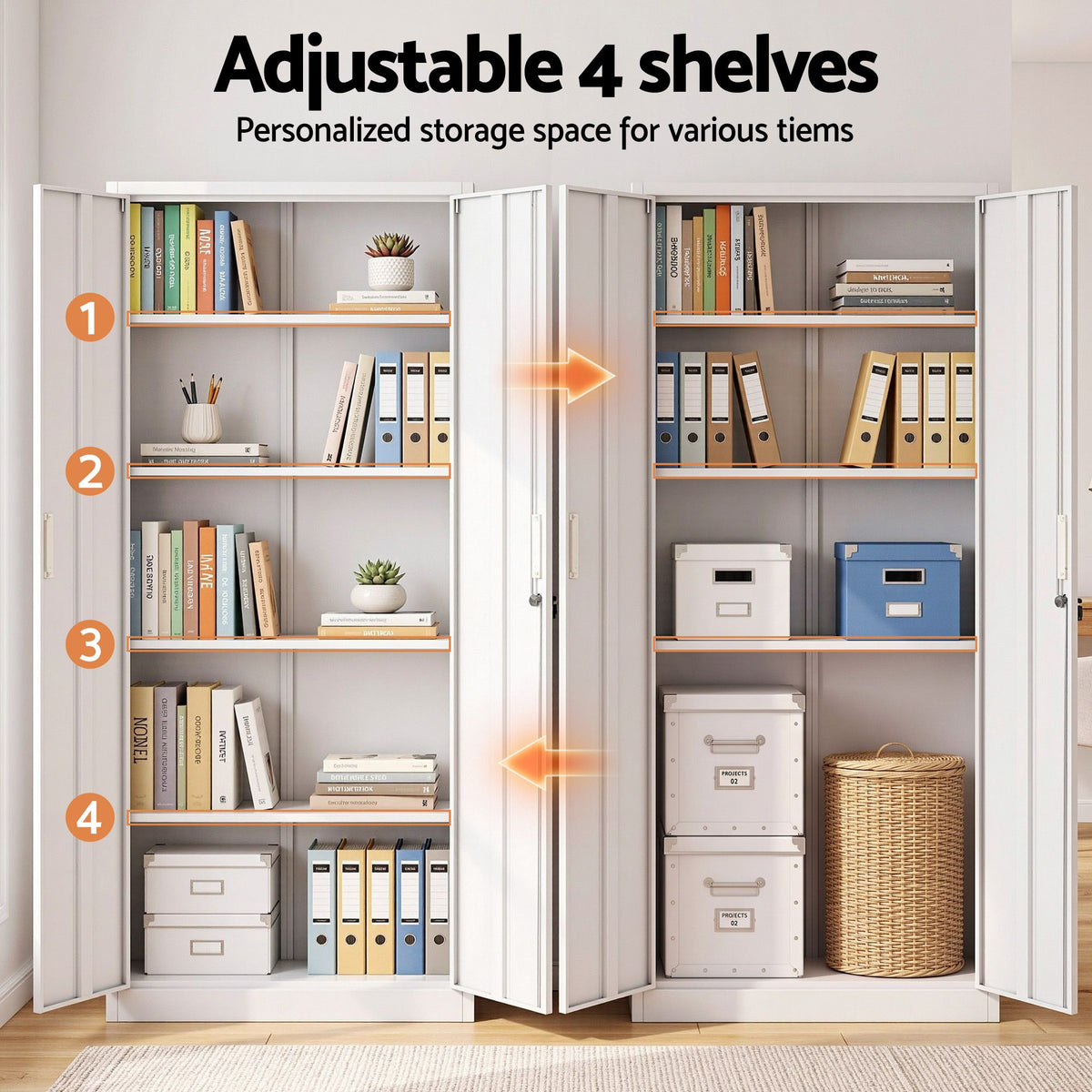 180cm Steel Locker Cabinet with 4 Adjustable Shelves and Lock - Home & Garden > Storage > Storage Cabinets & Lockers - Rivercity House & Home Co. (ABN 18 642 972 209) - Affordable Modern Furniture Australia