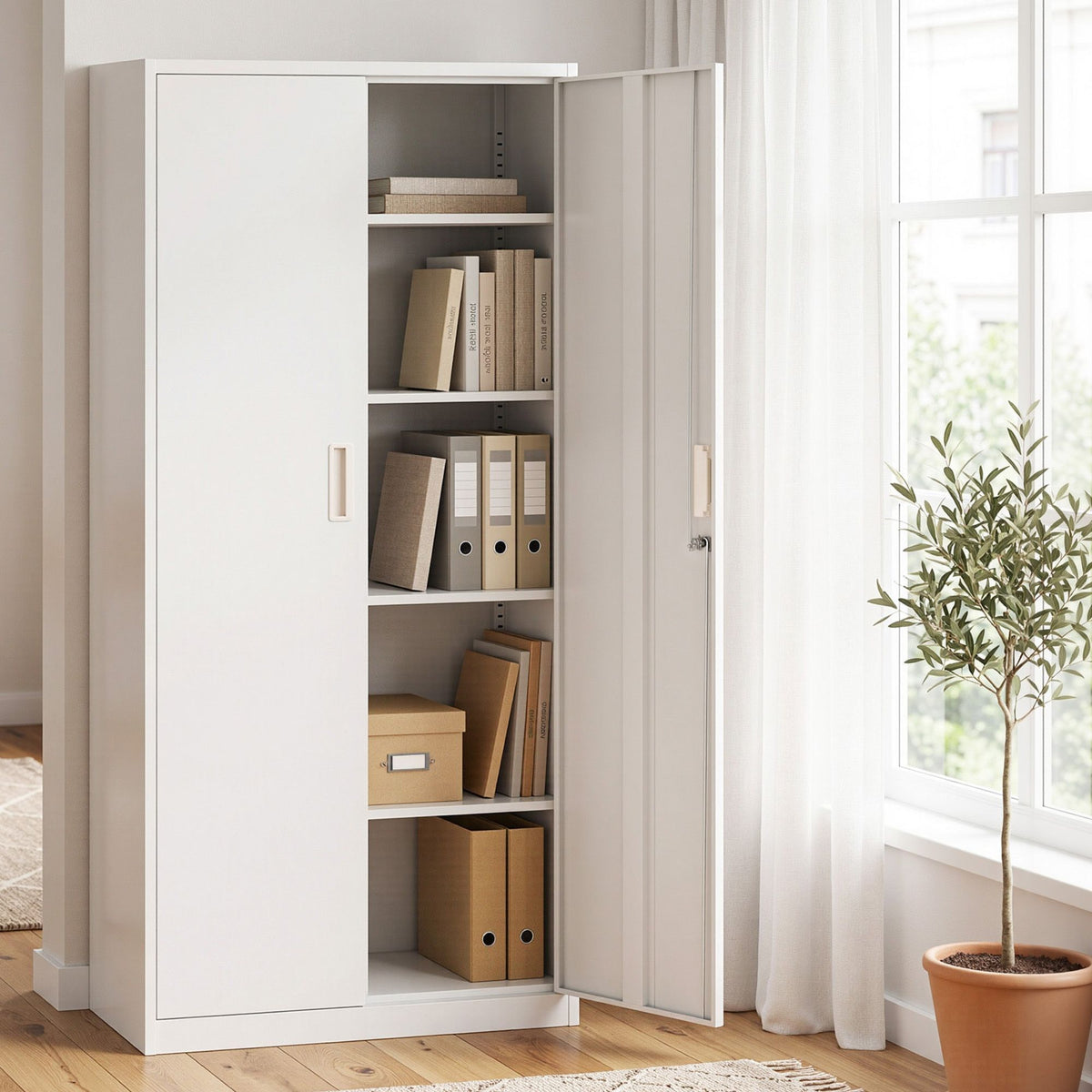 180cm Steel Locker Cabinet with 4 Adjustable Shelves and Lock - Home & Garden > Storage > Storage Cabinets & Lockers - Rivercity House & Home Co. (ABN 18 642 972 209) - Affordable Modern Furniture Australia
