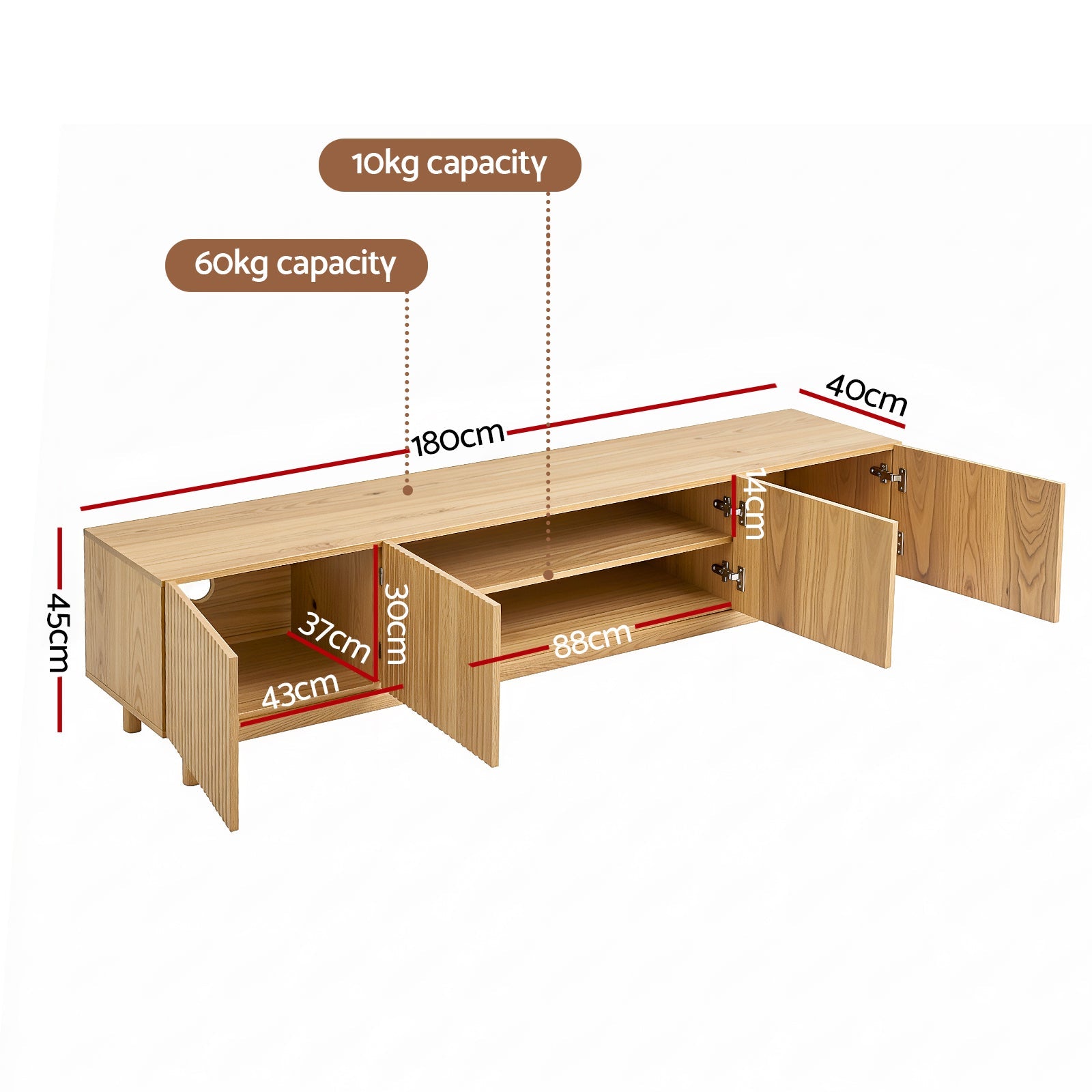 180cm TV Entertainment Unit with Storage Cabinets - Pine - Furniture > Living Room > TV Units - Rivercity House & Home Co. (ABN 18 642 972 209) - Affordable Modern Furniture Australia