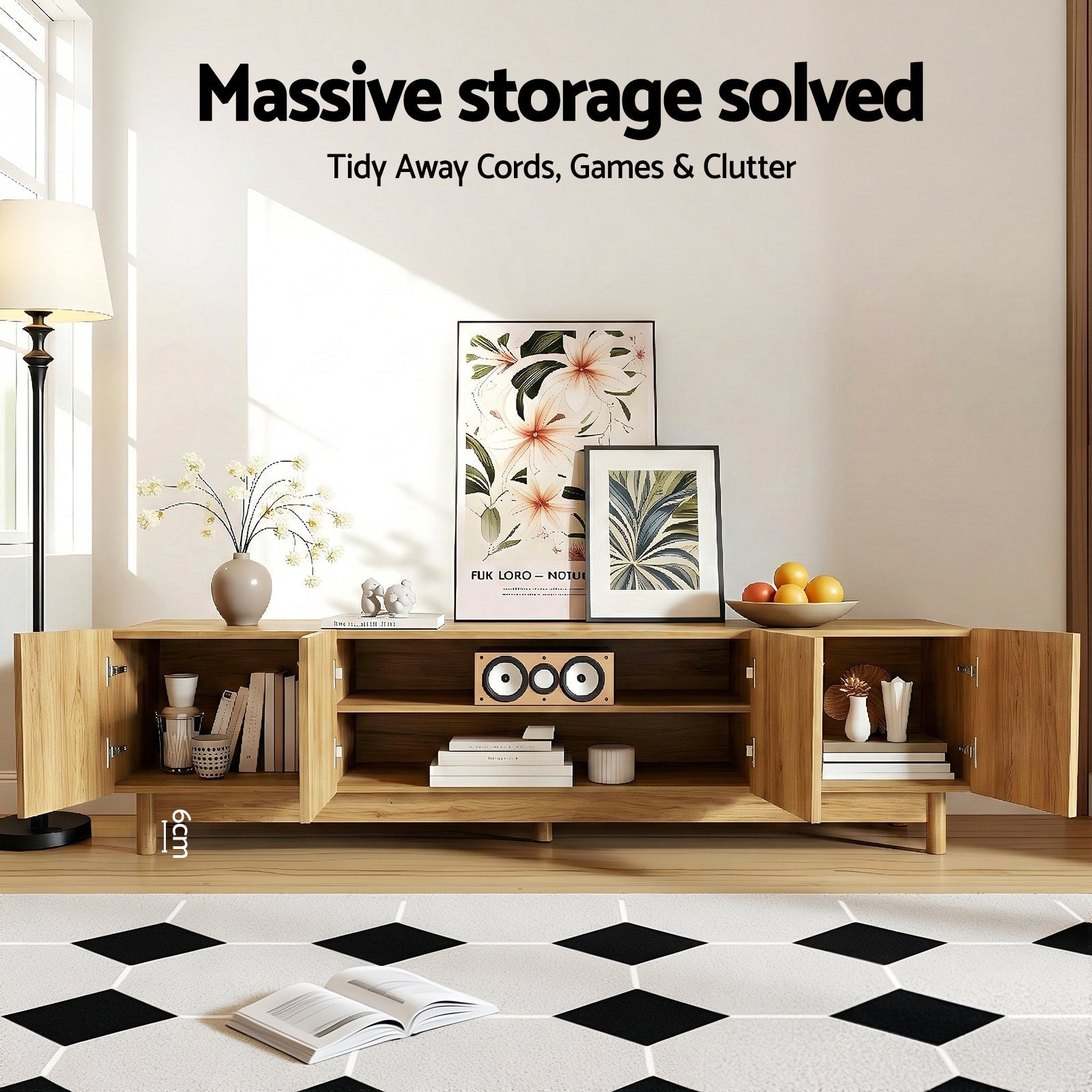 180cm TV Entertainment Unit with Storage Cabinets - Pine - Furniture > Living Room > TV Units - Rivercity House & Home Co. (ABN 18 642 972 209) - Affordable Modern Furniture Australia