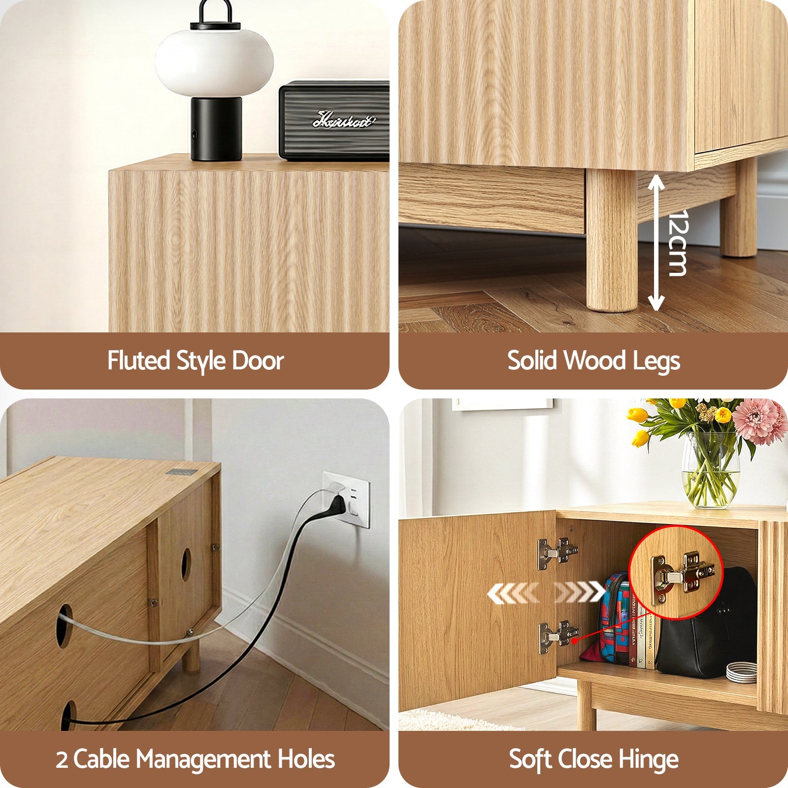 180cm TV Entertainment Unit with Storage Cabinets - Pine - Furniture > Living Room > TV Units - Rivercity House & Home Co. (ABN 18 642 972 209) - Affordable Modern Furniture Australia