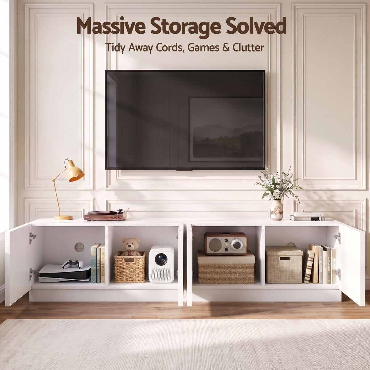 180cm TV Unit Entertainment Cabinet with Fluted Doors and Cable Management - White - Furniture > Living Room > TV Units - Rivercity House & Home Co. (ABN 18 642 972 209) - Affordable Modern Furniture Australia