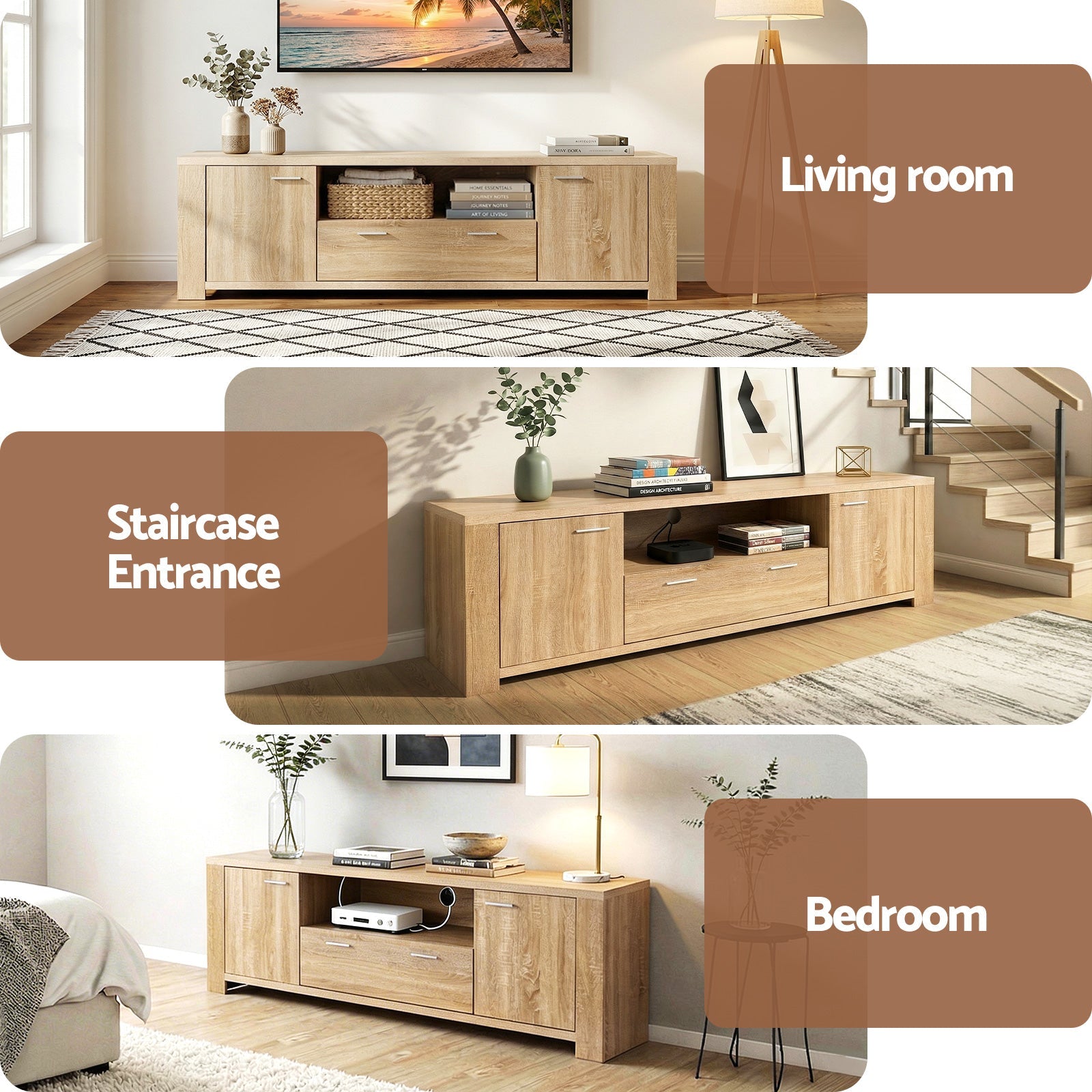 180cm TV Unit Entertainment Unit Storage Drawer Cabinet Pine - Furniture > Living Room > TV Units - Rivercity House & Home Co. (ABN 18 642 972 209) - Affordable Modern Furniture Australia