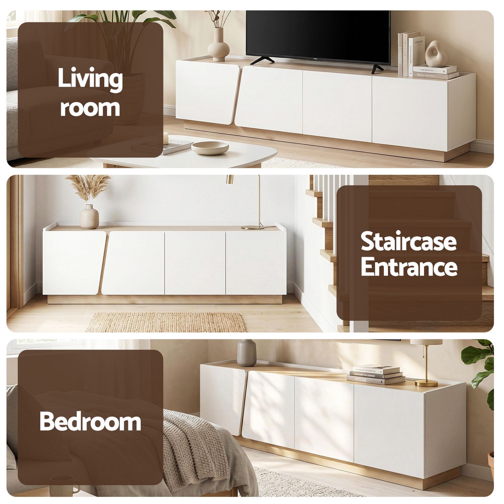180cm TV Unit Storage Cabinet Living Room White & Pine - Furniture > Living Room > TV Units - Rivercity House & Home Co. (ABN 18 642 972 209) - Affordable Modern Furniture Australia
