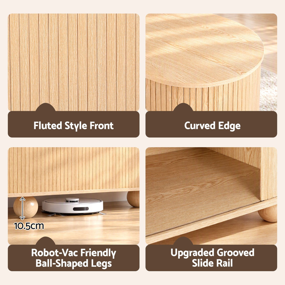 180cm TV Unit Storage Shelf with Curved Edge Sliding Fluted Door - Pine - Furniture > Living Room > TV Units - Rivercity House & Home Co. (ABN 18 642 972 209) - Affordable Modern Furniture Australia