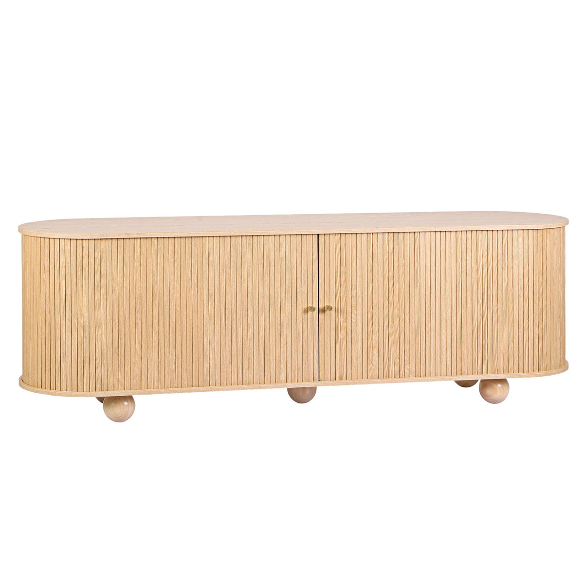 180cm TV Unit Storage Shelf with Curved Edge Sliding Fluted Door - Pine - Furniture > Living Room > TV Units - Rivercity House & Home Co. (ABN 18 642 972 209) - Affordable Modern Furniture Australia