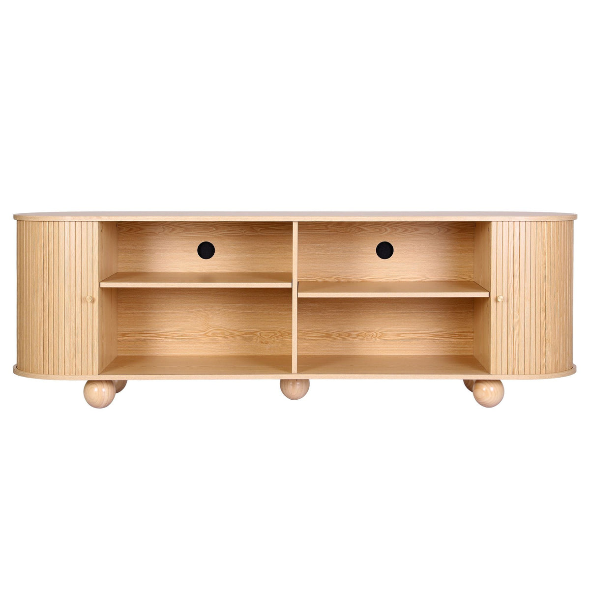 180cm TV Unit Storage Shelf with Curved Edge Sliding Fluted Door - Pine - Furniture > Living Room > TV Units - Rivercity House & Home Co. (ABN 18 642 972 209) - Affordable Modern Furniture Australia