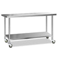 1829x610mm 304 Stainless Steel Kitchen Bench with Lockable Wheels - Silver